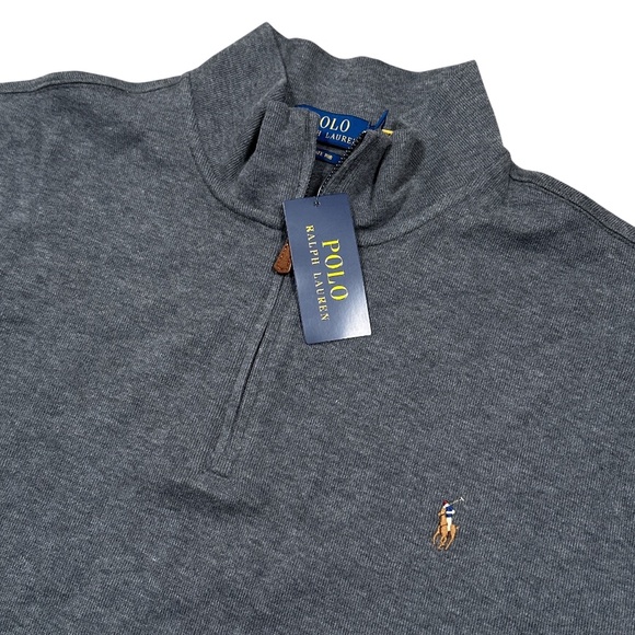 NWT Polo Ralph Lauren Estate Rib 1/4 Zip Ribbed Cotton Sweater Gray Mens XLT - Picture 3 of 10